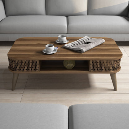 Coffee Table Melamine Hm9501.02 In Walnut Color 105x60x34.6hcm.