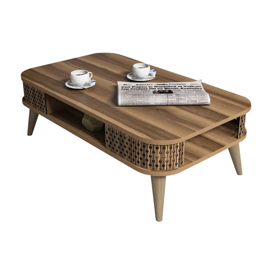 Coffee Table Melamine Hm9501.02 In Walnut Color 105x60x34.6hcm.