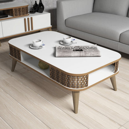 Coffee Table Melamine Hm9501.03 In White-walnut Color 105x60x34.6hcm.