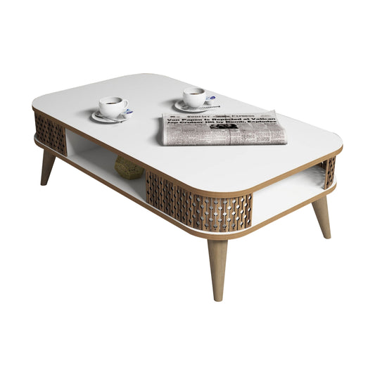 Coffee Table Melamine Hm9501.03 In White-walnut Color 105x60x34.6hcm.