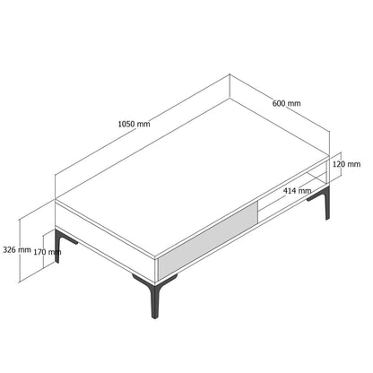 Coffee Table Melamine Hm9503.01 In Walnut Color & Metal Legs 105x60x32.6hcm.