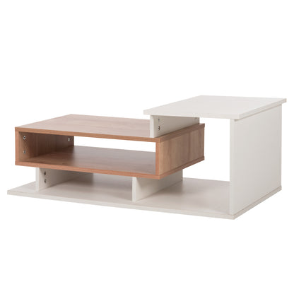 Coffee Table Rosamund Hm8868.11 Melamine In White & Natural 90x50x24,5-35hcm.