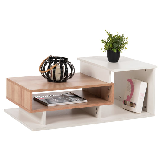 Coffee Table Rosamund Hm8868.11 Melamine In White & Natural 90x50x24,5-35hcm.