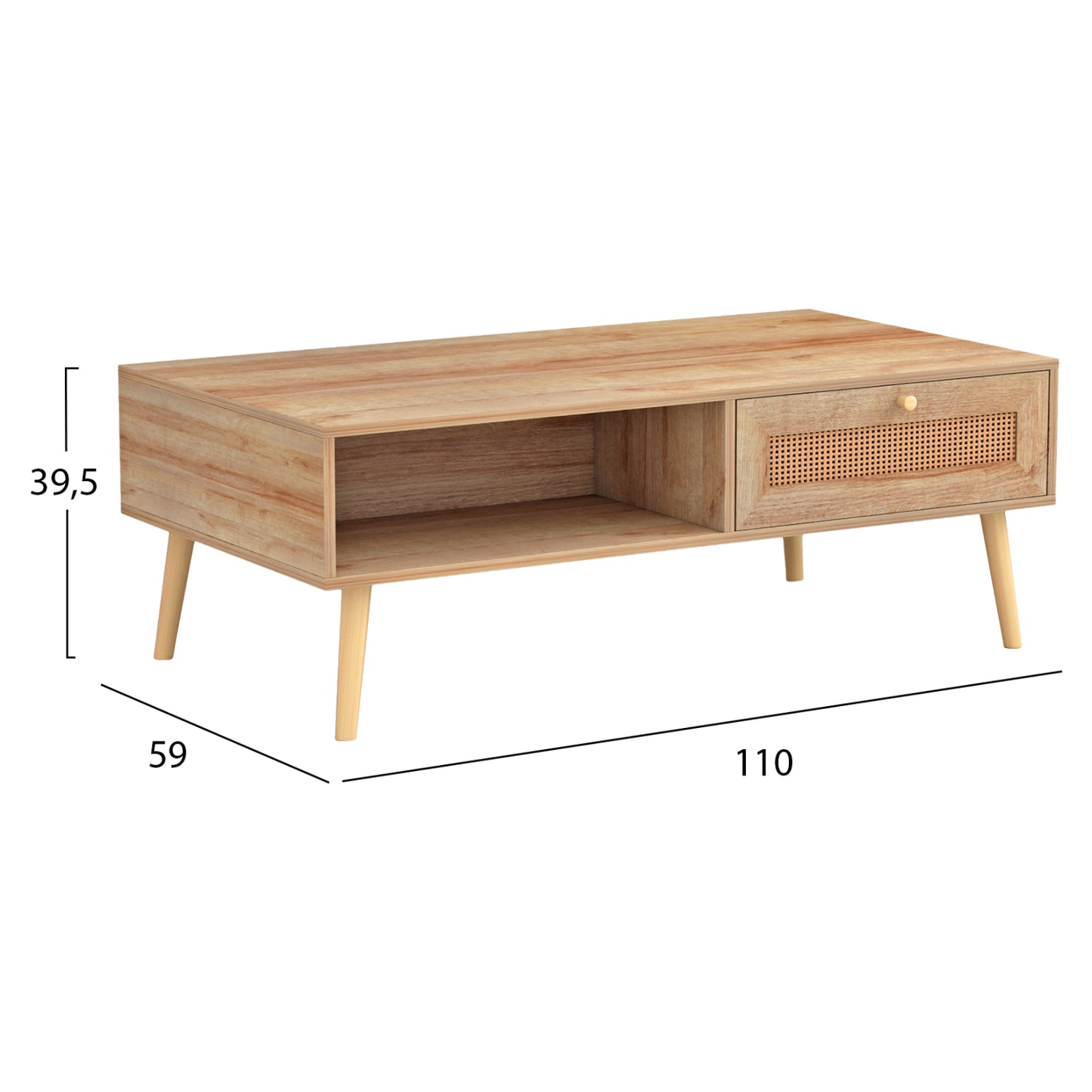 Coffee Table Colm Melamine Rattan Hm9224.11 In Natural Color 110x59x39,5hcm.