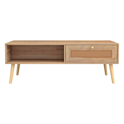 Coffee Table Colm Melamine Rattan Hm9224.11 In Natural Color 110x59x39,5hcm.