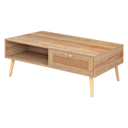 Coffee Table Colm Melamine Rattan Hm9224.11 In Natural Color 110x59x39,5hcm.