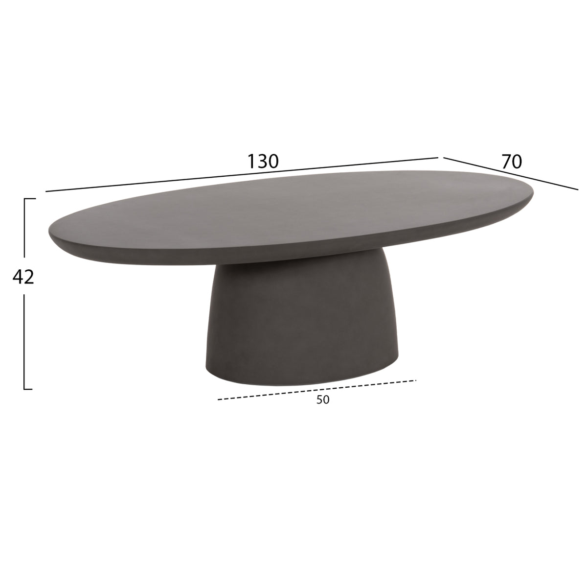 Coffee Table Oval Breccan Hm6594.01 Grey Fiber Cement 130x70x42hcm.
