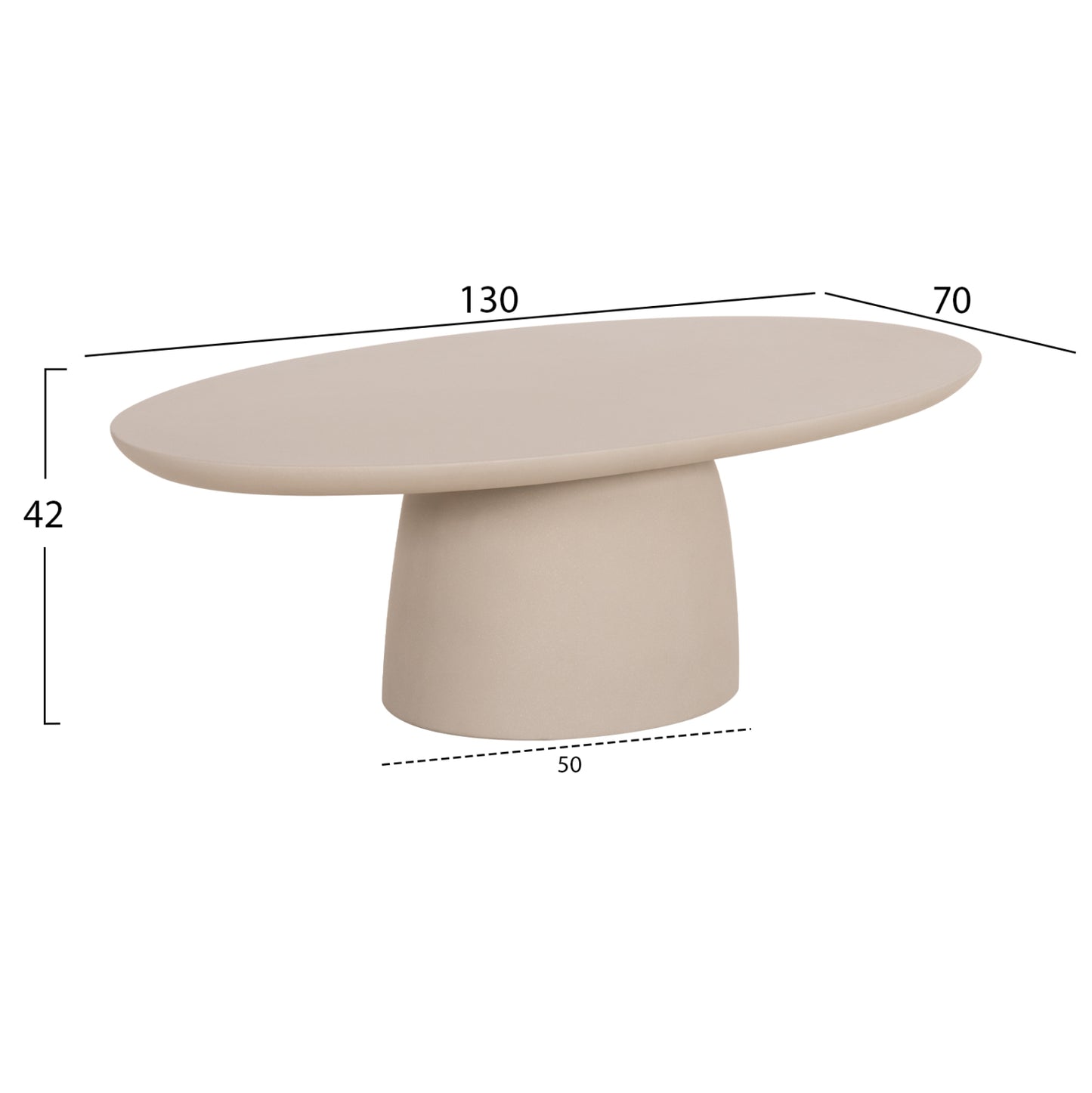 Coffee Table Oval Breccan Hm6594.02 Beige Fiber Cement 130x70x42hcm.