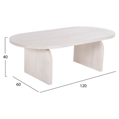Coffee Table Oval Honky Hm9691 Solid Mango Wood In White 120x60x40hcm.