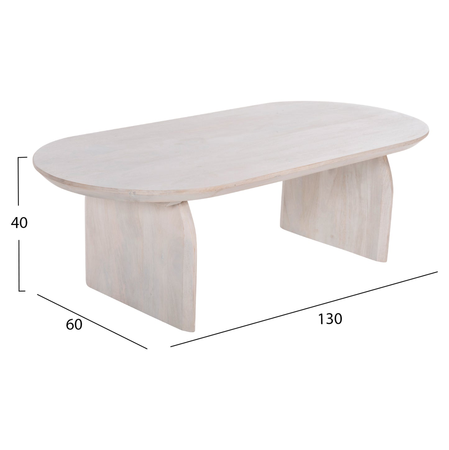 Coffee Table Oval Honky Hm9710 Solid Mango Wood In White 130x60x40hcm.