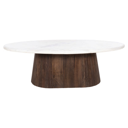 Coffee Table Oval Purger Hm9716 Solid Mango-white Marble 120x70x38hcm.