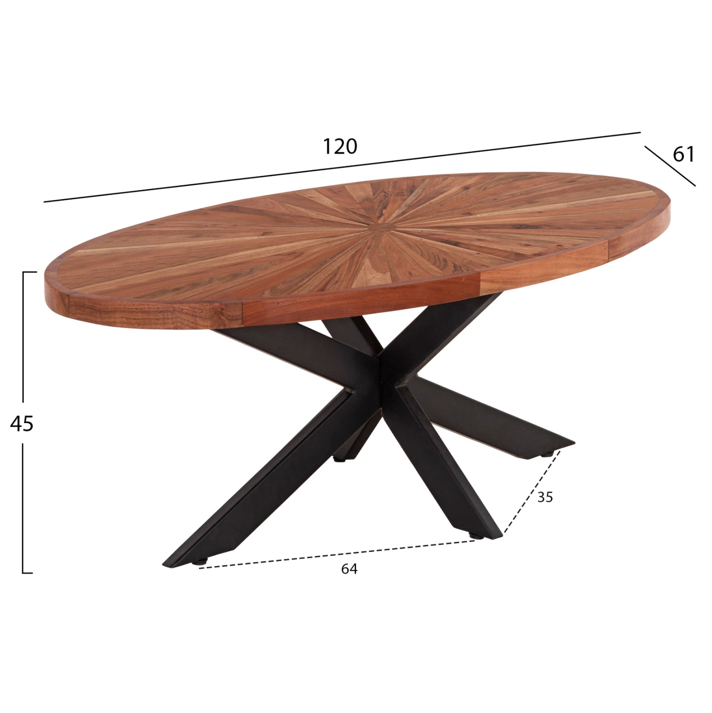 Coffee Table Oval Montana Superior Hm9906 Acacia Wood-metal 120x61x45hcm.
