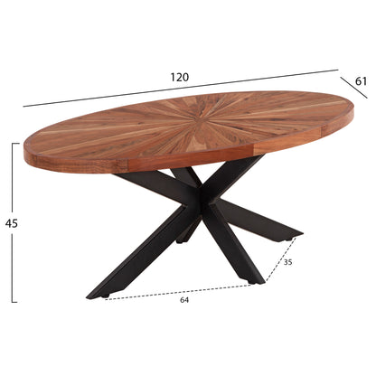 Coffee Table Oval Montana Superior Hm9906 Acacia Wood-metal 120x61x45hcm.
