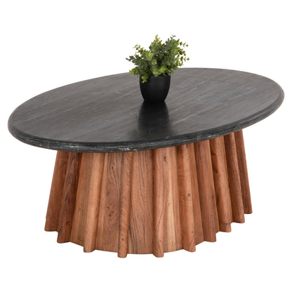 Coffee Table Oval Draxx Hm9934 Solid Acacia Wood-black Marble Top 120x70x38hcm.