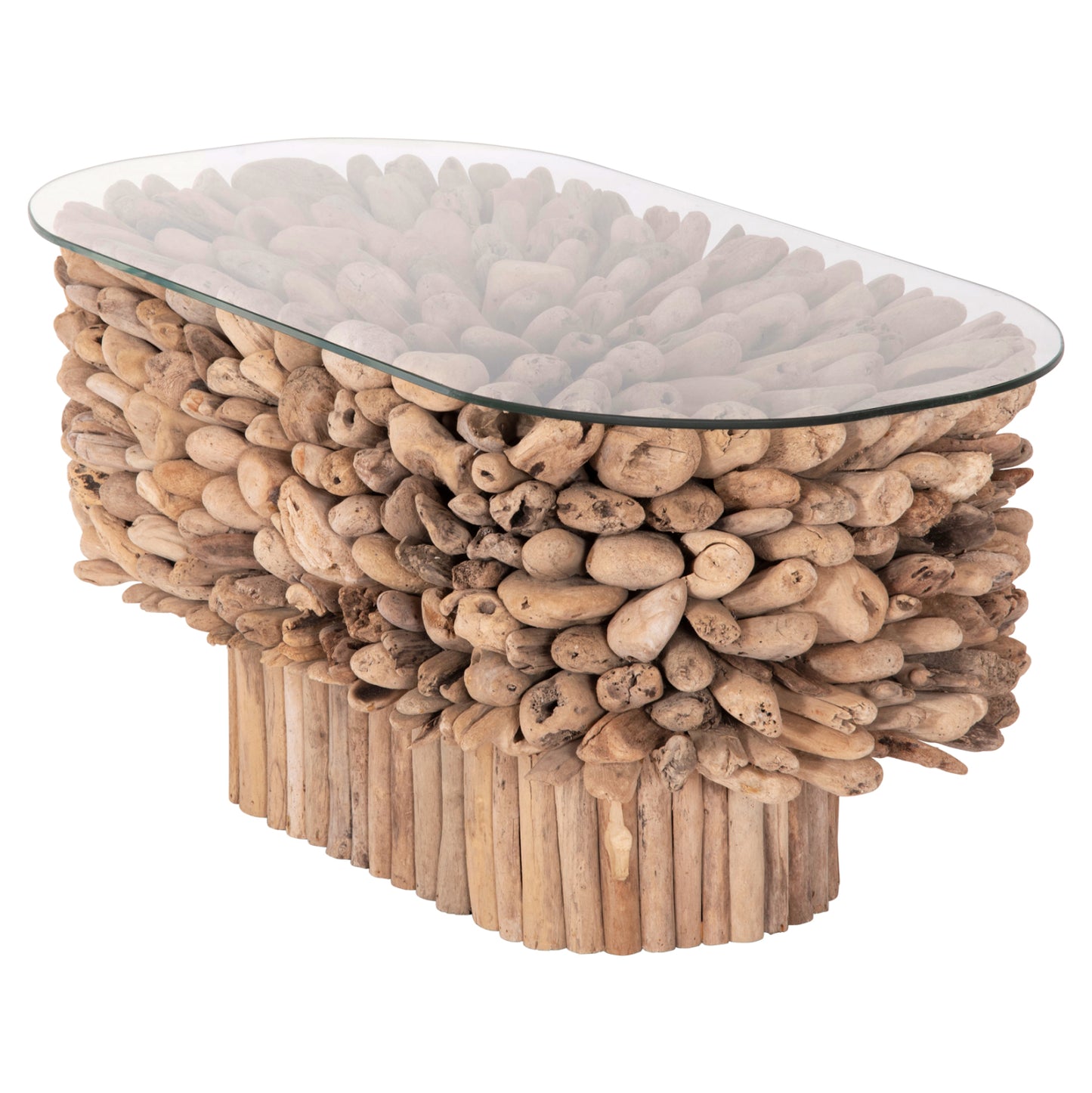 Coffee Table Oval Sparrow Hm9962 Driftwood--glass 106x55,5x50,5hcm.