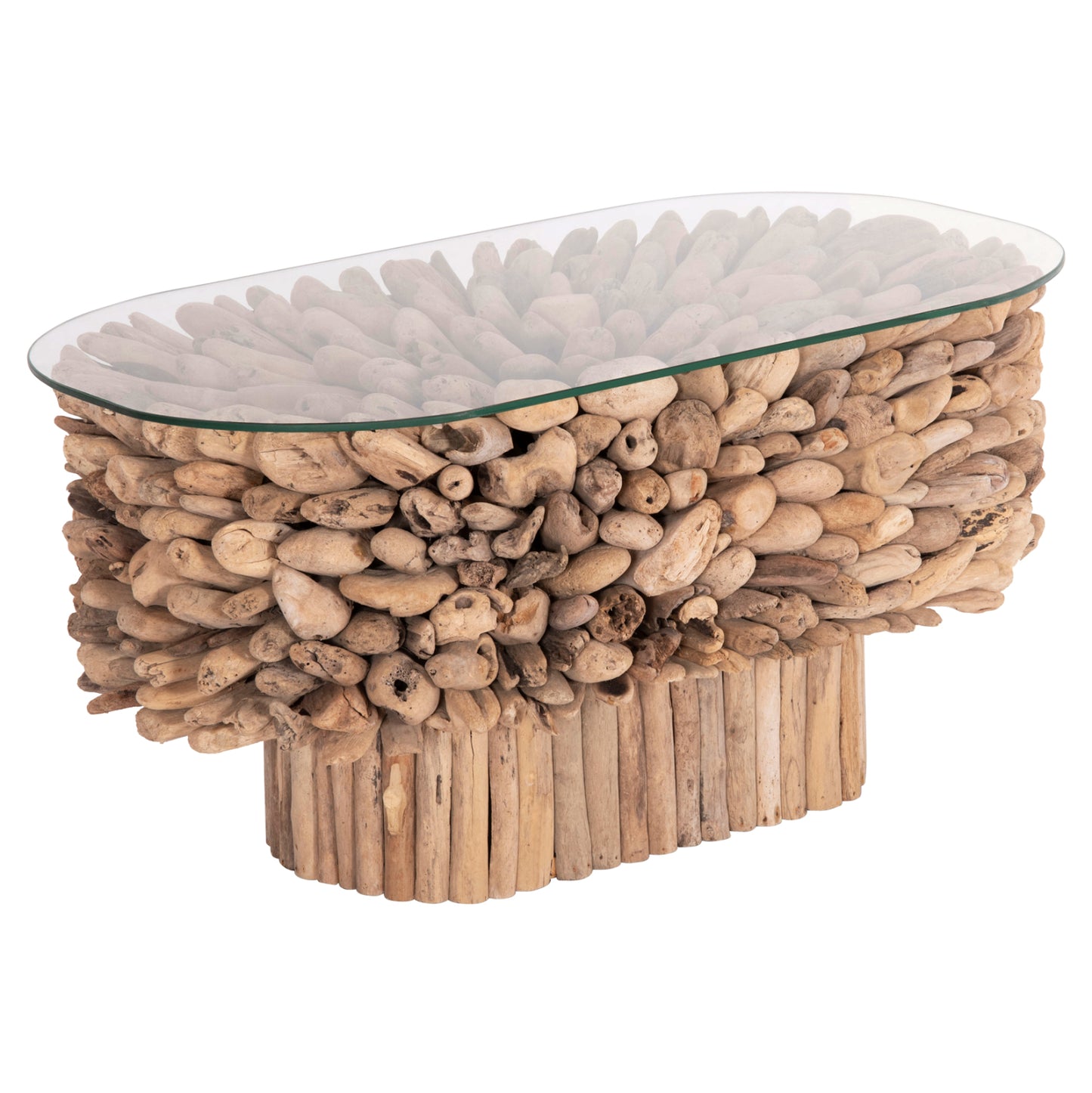 Coffee Table Oval Sparrow Hm9962 Driftwood--glass 106x55,5x50,5hcm.