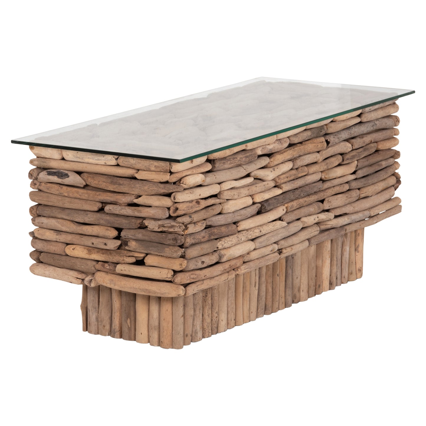 Coffee Table Rectangular Sparrow Hm18366 Driftwood--glass 105x45x47hcm.