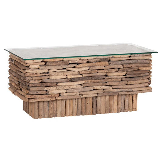 Coffee Table Rectangular Sparrow Hm18366 Driftwood--glass 105x45x47hcm.