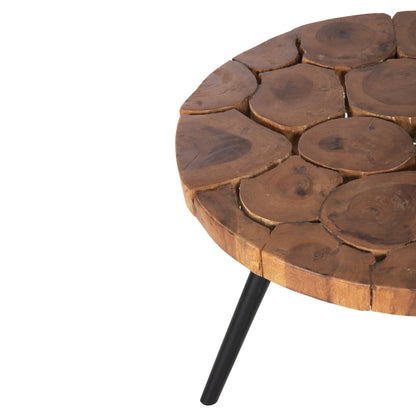 Coffee Table Ribben Hm9553 Solid Suar Wood In Natural-black Metal Legs Φ80x45hcm.