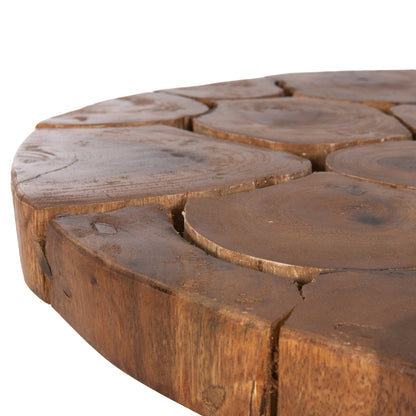 Coffee Table Ribben Hm9553 Solid Suar Wood In Natural-black Metal Legs Φ80x45hcm.