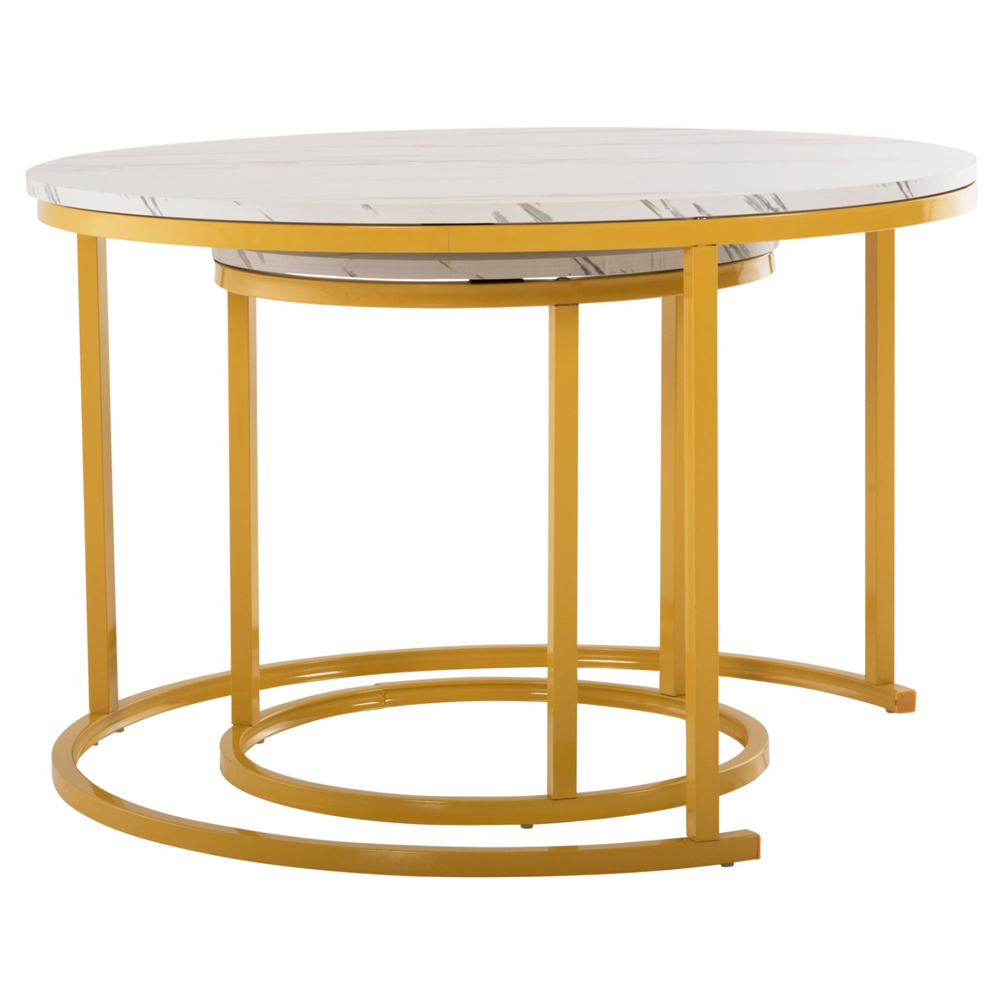 Coffee Table 2pcs Set Mdf White Marble Gold Metal Legs Φ80x48cm.hm8763.11