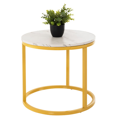 Coffee Table 2pcs Set Mdf White Marble Gold Metal Legs Φ80x48cm.hm8763.11