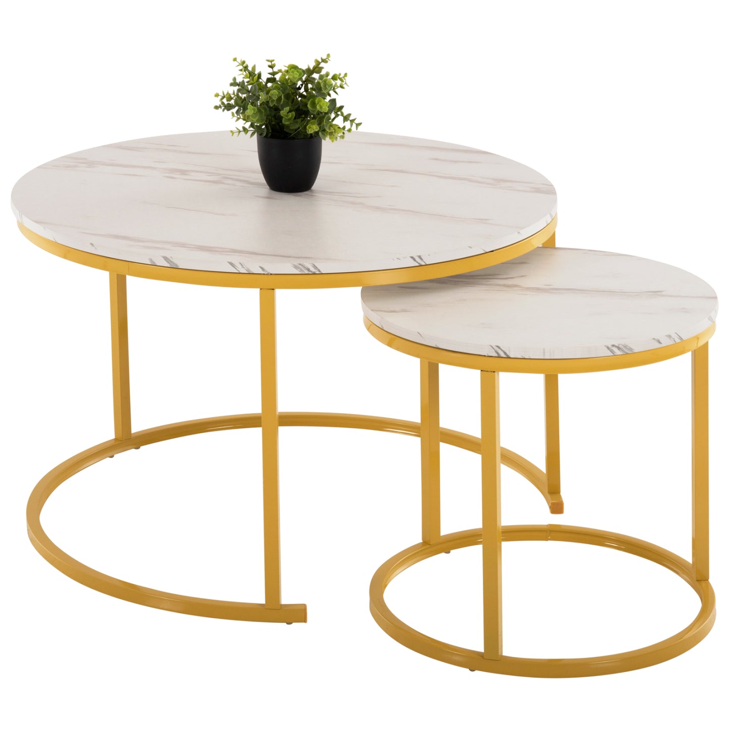 Coffee Table 2pcs Set Mdf White Marble Gold Metal Legs Φ80x48cm.hm8763.11