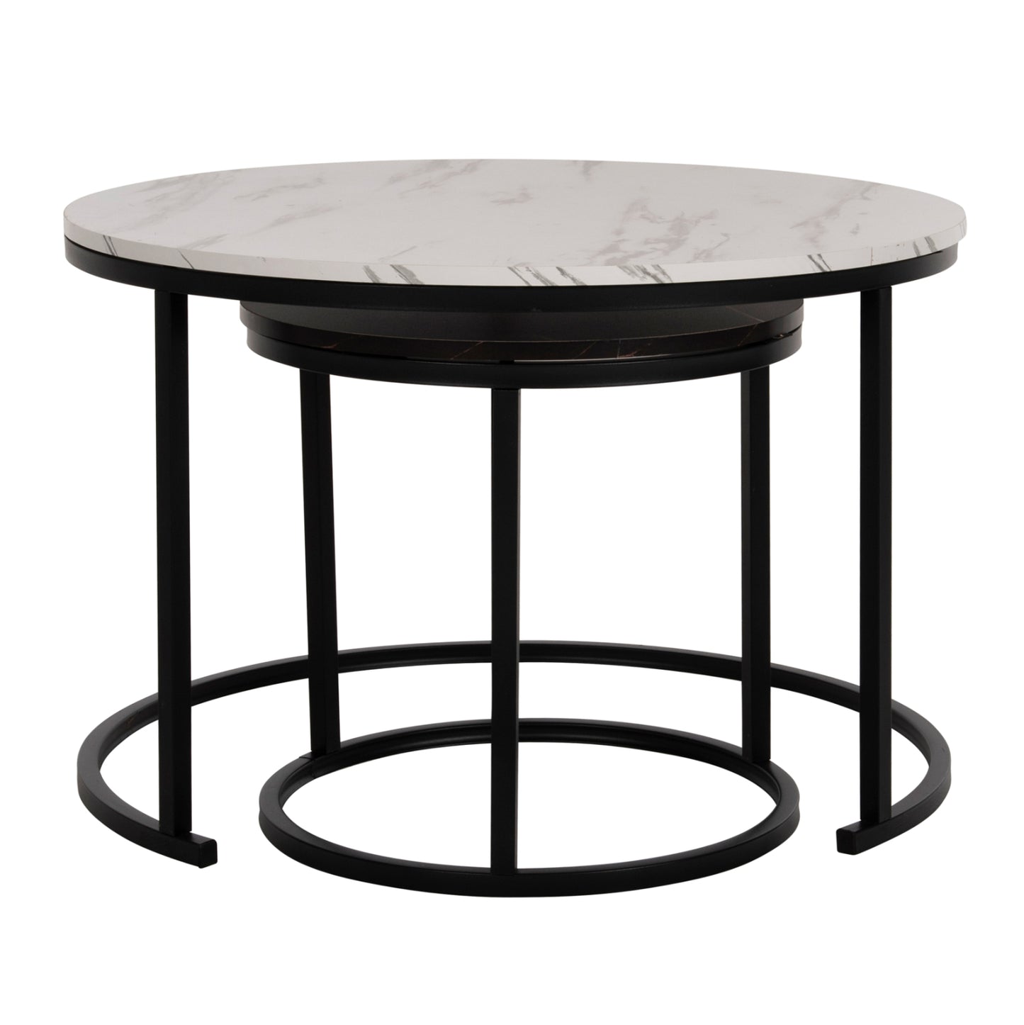 Coffee Table Hm8763.14 2pcs Set Mdf In Marble Look Mix Color With Black Legs Φ80-Φ48cm