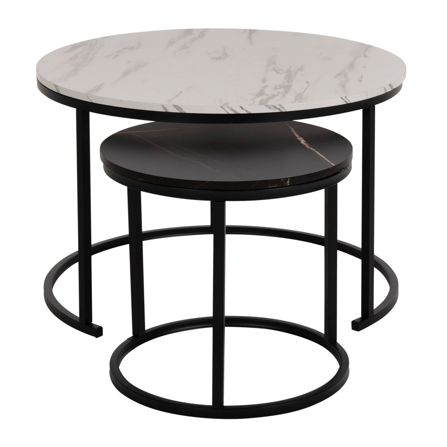 Coffee Table Hm8763.14 2pcs Set Mdf In Marble Look Mix Color With Black Legs Φ80-Φ48cm