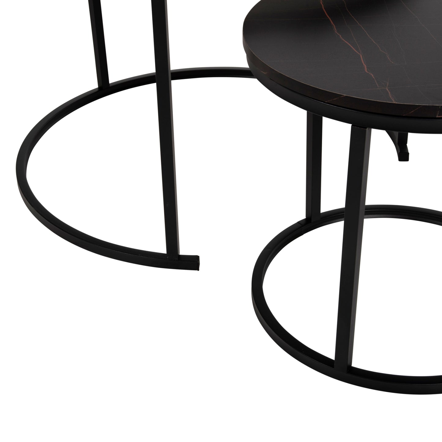 Coffee Table Hm8763.14 2pcs Set Mdf In Marble Look Mix Color With Black Legs Φ80-Φ48cm