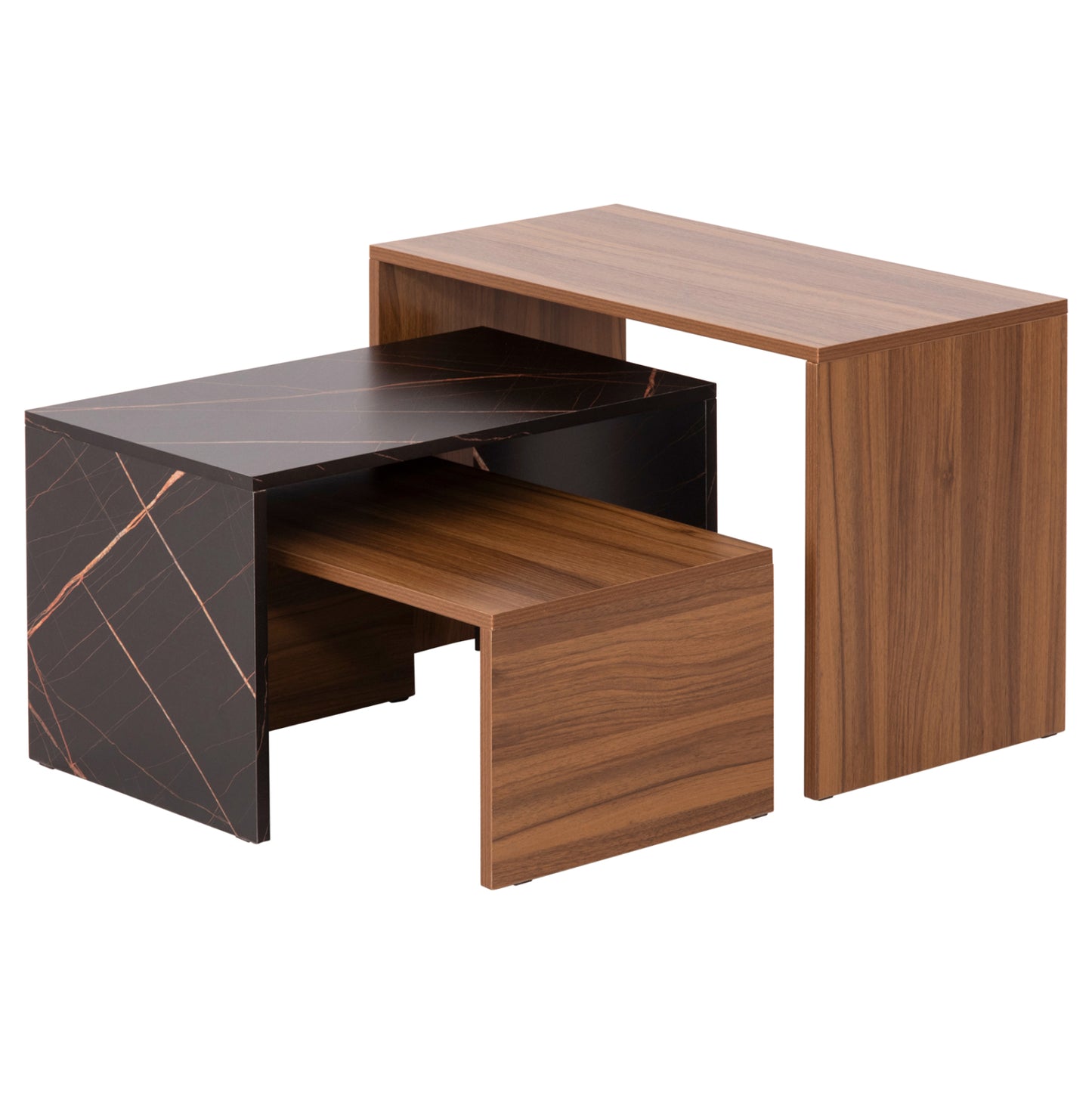 Coffee Tables 3pcs Set Bentil Hm9444.12 Melamine In Walnut-black Marble 65x35x45hcm.