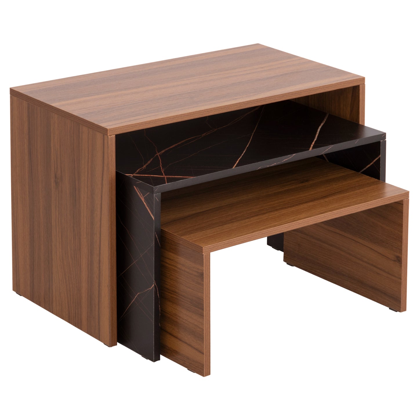 Coffee Tables 3pcs Set Bentil Hm9444.12 Melamine In Walnut-black Marble 65x35x45hcm.