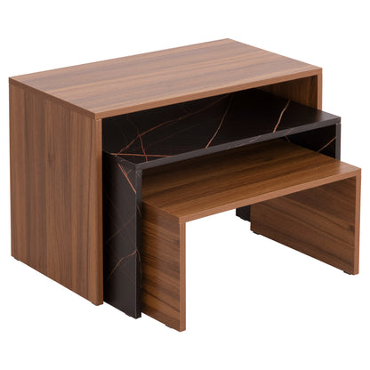 Coffee Tables 3pcs Set Bentil Hm9444.12 Melamine In Walnut-black Marble 65x35x45hcm.