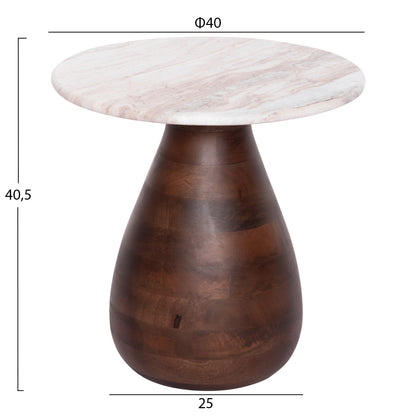 Coffee Table Round Maled Hm18003 White Marble-mango Wood Φ40x40.5hcm.