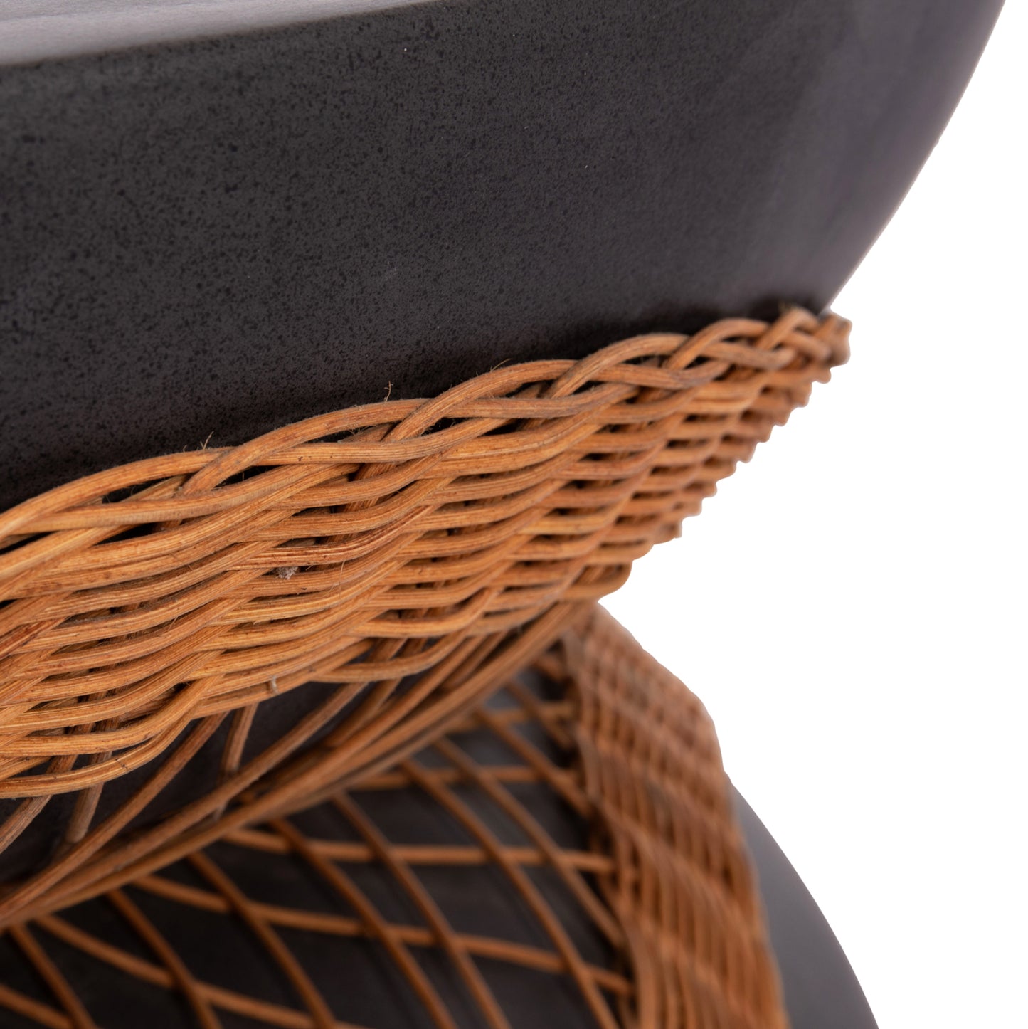 Coffee Table Round Anna Hm18157.01 Fiber Cement In Black-natural Rattan--Φ92x44.5hcm.