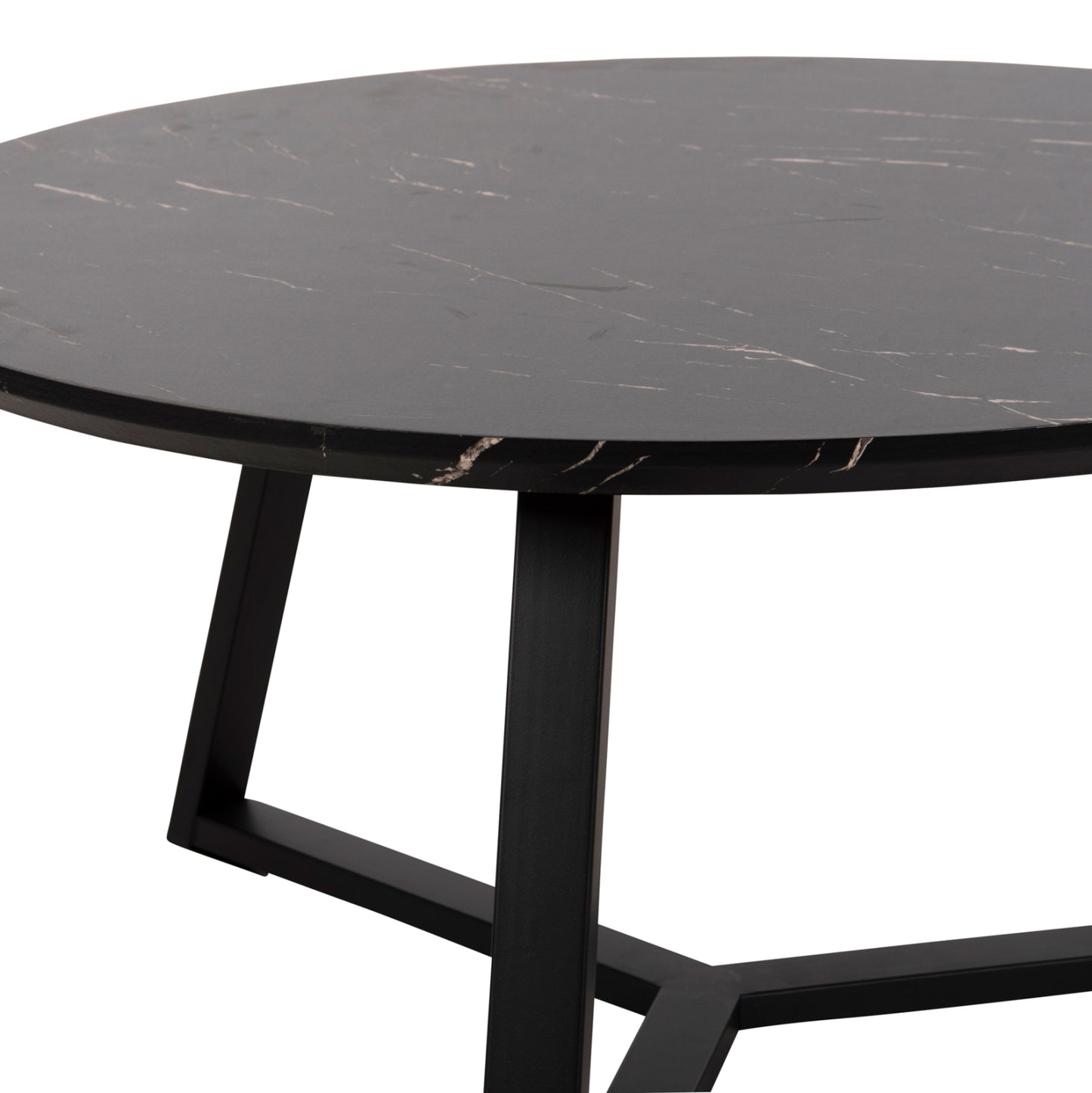 Coffee Table Round Hm9586.01 Mdf Black Marble-black Textured Metal Base Φ80x42hcm.