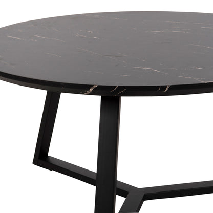 Coffee Table Round Hm9586.01 Mdf Black Marble-black Textured Metal Base Φ80x42hcm.
