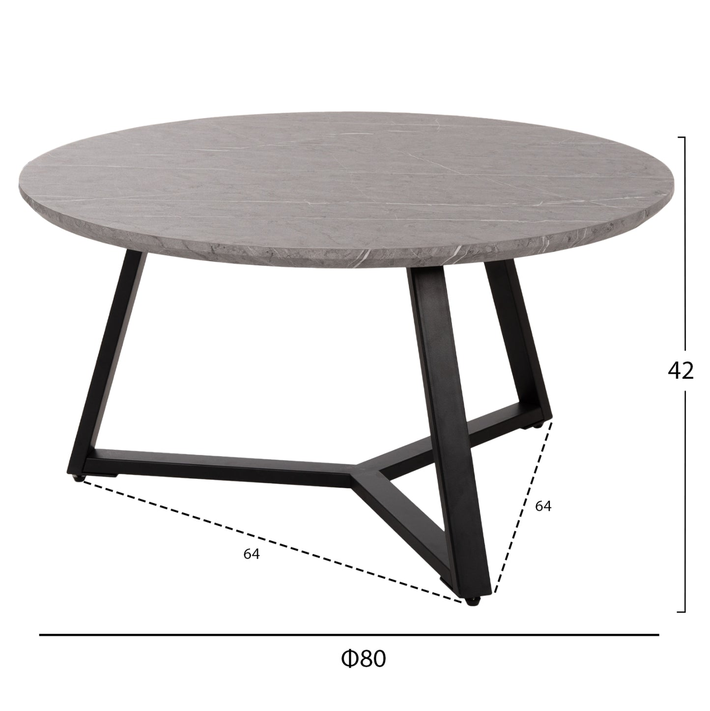 Coffee Table Round Hm9586.02 Mdf Grey Marble-black Textured Metal Base Φ80x42hcm.