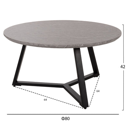 Coffee Table Round Hm9586.02 Mdf Grey Marble-black Textured Metal Base Φ80x42hcm.