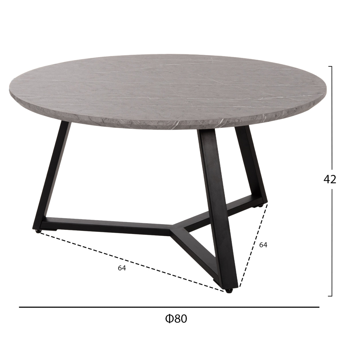 Coffee Table Round Hm9586.02 Mdf Grey Marble-black Textured Metal Base Φ80x42hcm.