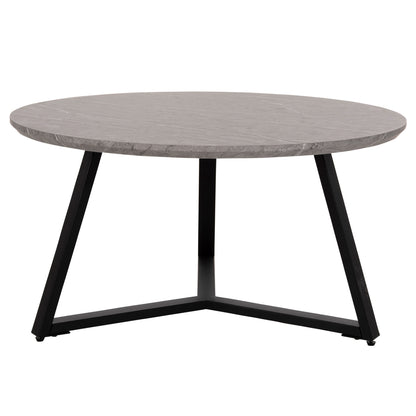 Coffee Table Round Hm9586.02 Mdf Grey Marble-black Textured Metal Base Φ80x42hcm.