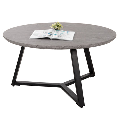 Coffee Table Round Hm9586.02 Mdf Grey Marble-black Textured Metal Base Φ80x42hcm.