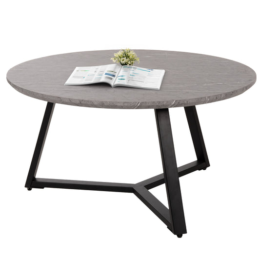 Coffee Table Round Hm9586.02 Mdf Grey Marble-black Textured Metal Base Φ80x42hcm.
