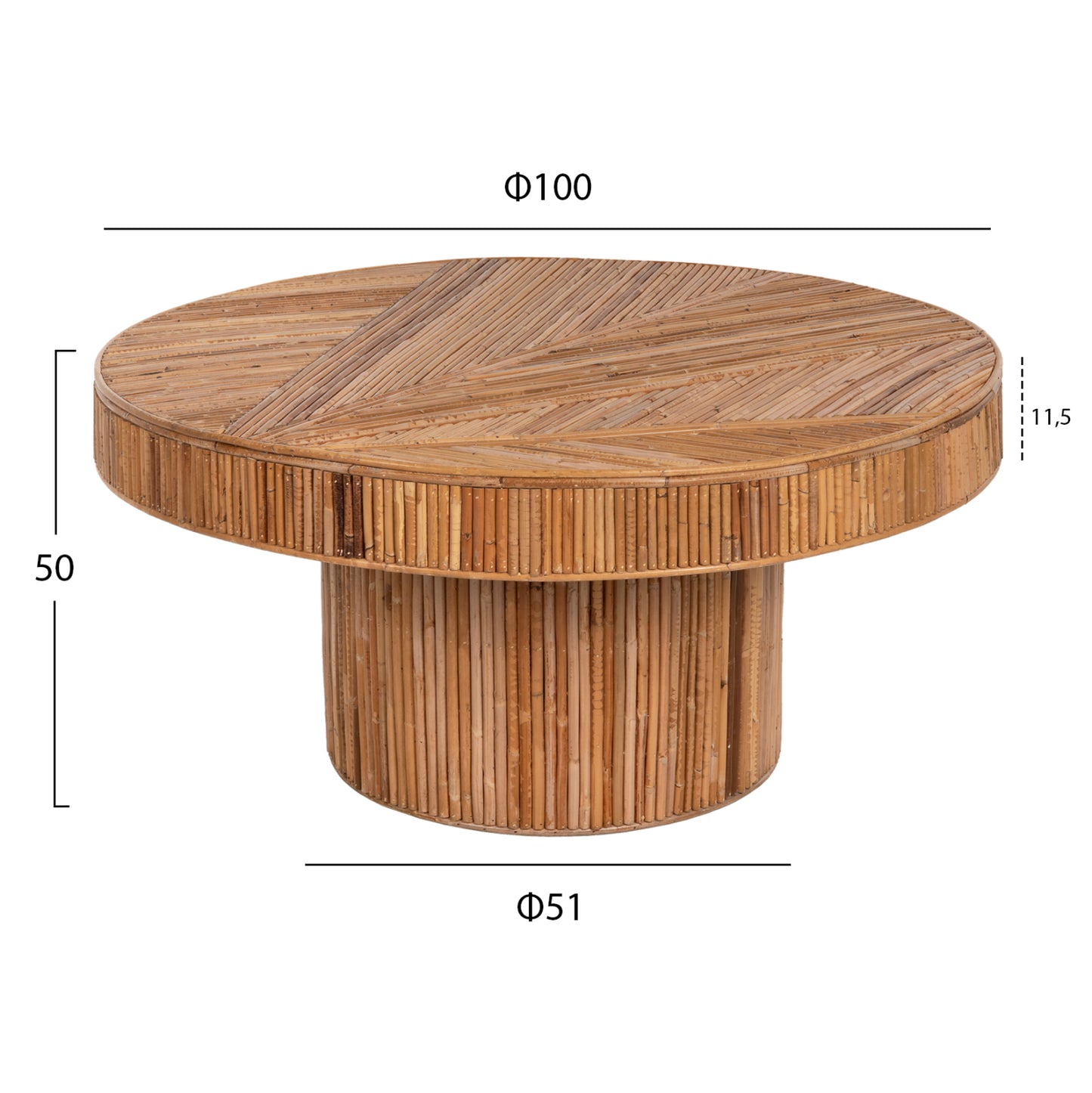 Coffee Table Round Gatsby Hm9651 Rattan In Natural Color Φ100x50hcm.