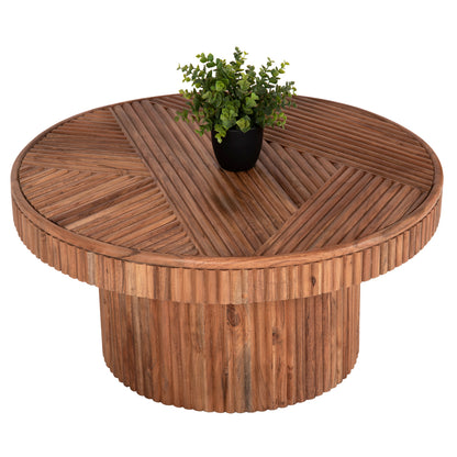 Coffee Table Round Ranne Hm9694 Solid Acacia Wood In Natural Color Φ80x38hcm.