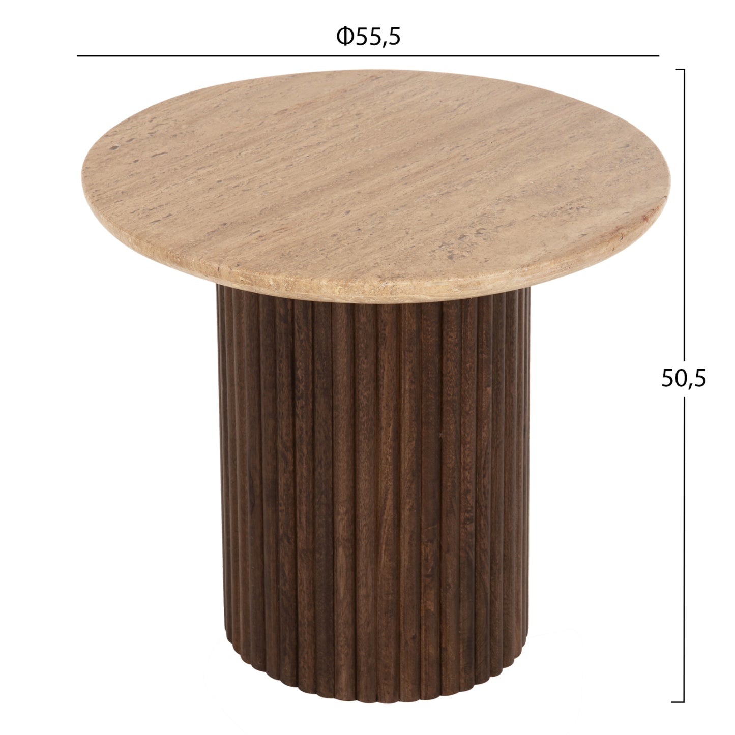 Coffee Table Round Gladys Hm9714 Solid Mango Wood-white Travertine Φ55x50hcm.