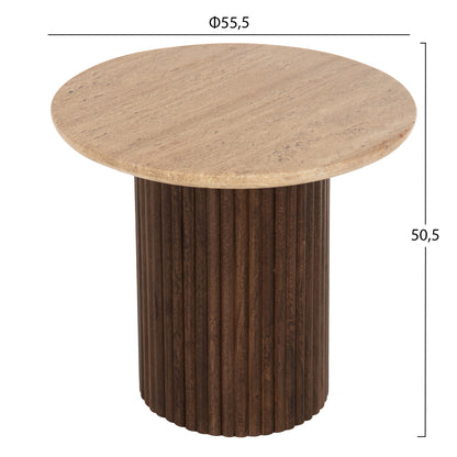 Coffee Table Round Gladys Hm9714 Solid Mango Wood-white Travertine Φ55x50hcm.
