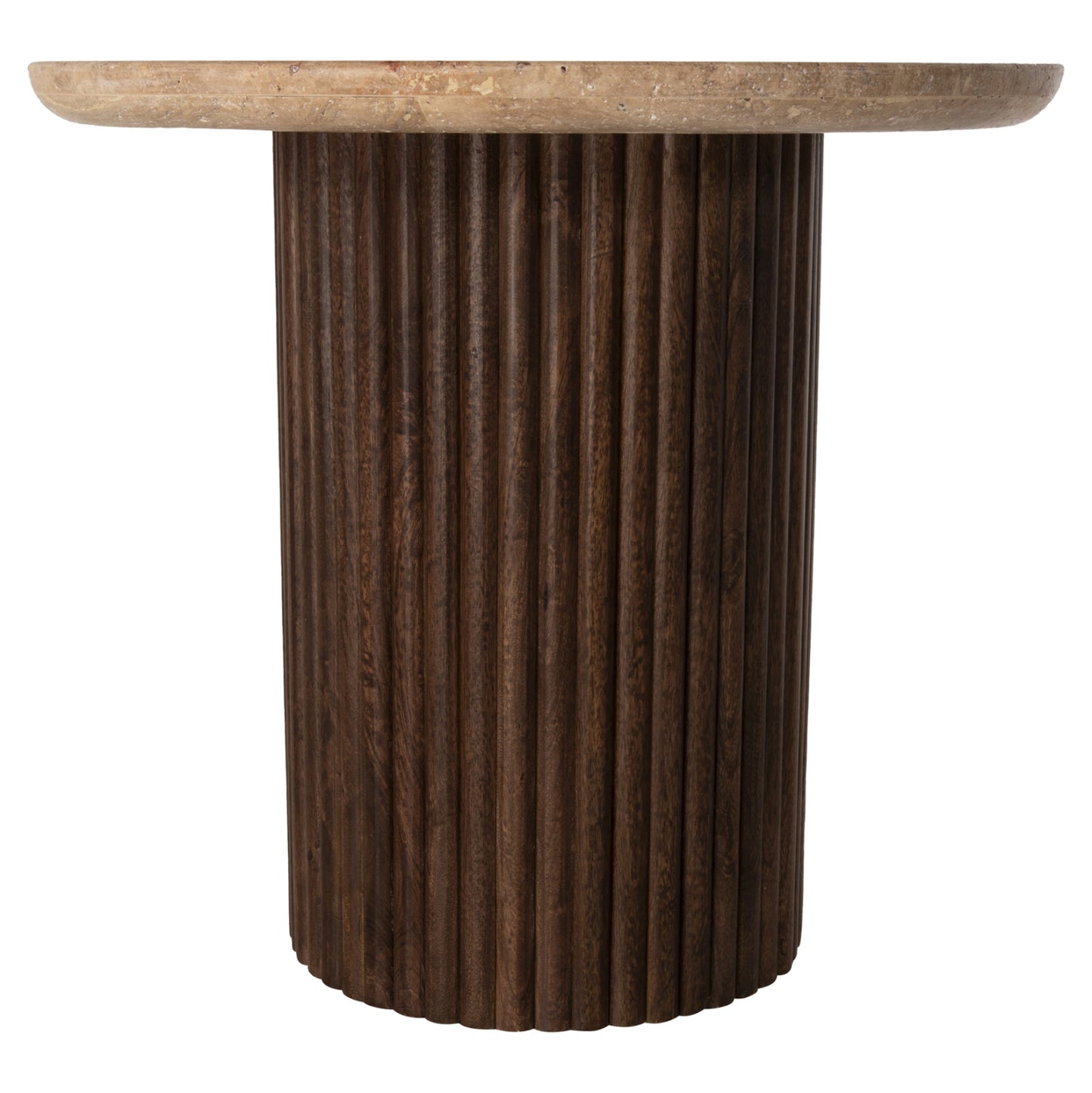 Coffee Table Round Gladys Hm9714 Solid Mango Wood-white Travertine Φ55x50hcm.