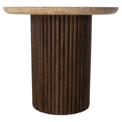 Coffee Table Round Gladys Hm9714 Solid Mango Wood-white Travertine Φ55x50hcm.