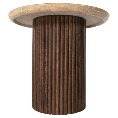 Coffee Table Round Gladys Hm9714 Solid Mango Wood-white Travertine Φ55x50hcm.